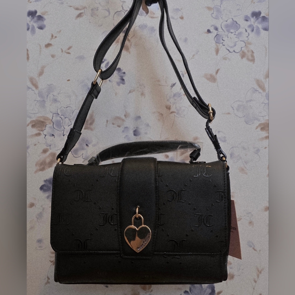Juicy Couture - NWT Black Embossed Logo Crossbody with Heart Lock